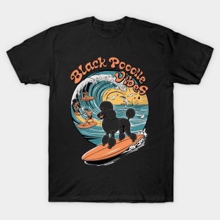 Aquatic Black Poodle: Surfing the Big Wave T-Shirt